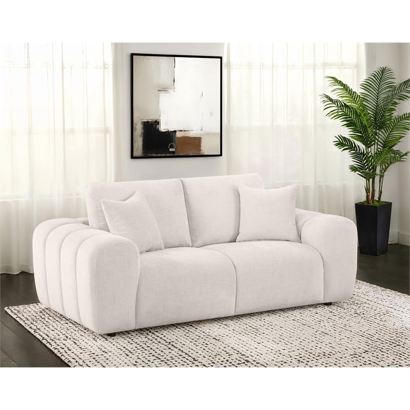 Pemberly Row Chenille Upholstered Wide Arm Loveseat in Ivory