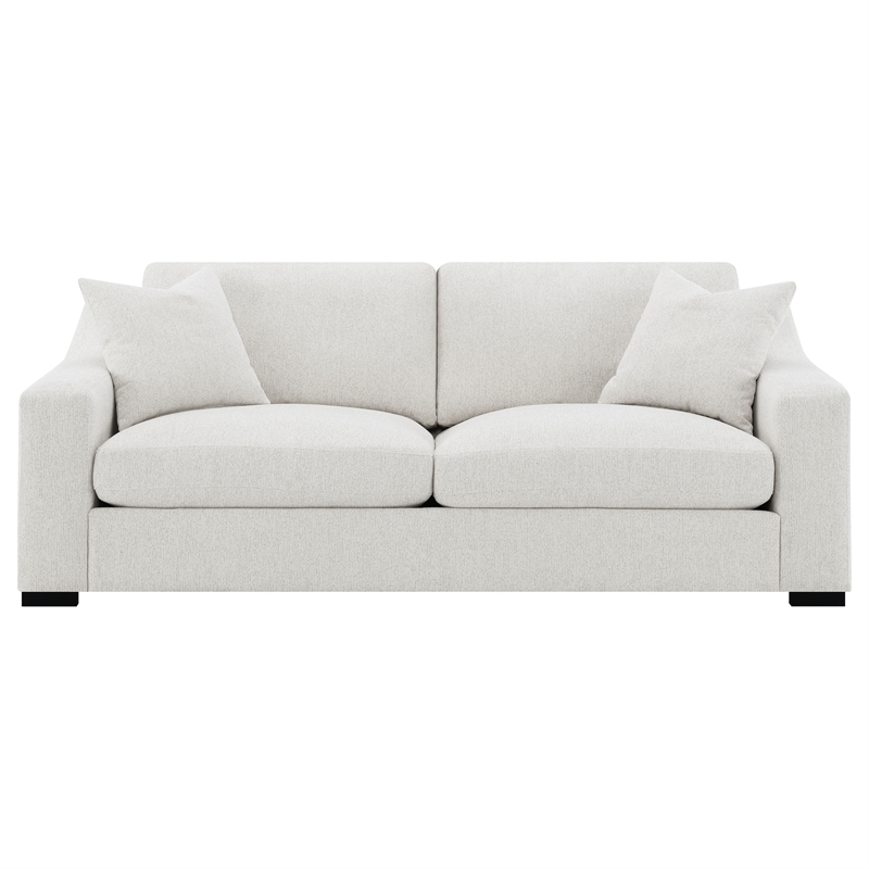 Pemberly Row Transitional Fabric Upholstered Track Arm Sofa in Sand