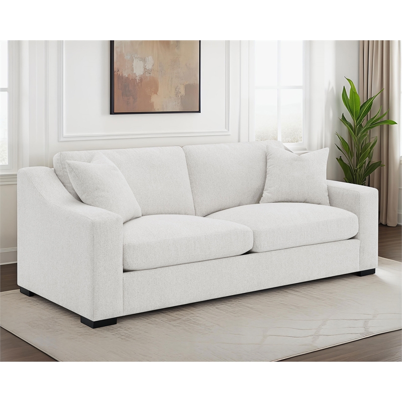 Pemberly Row Transitional Fabric Upholstered Track Arm Sofa in Sand