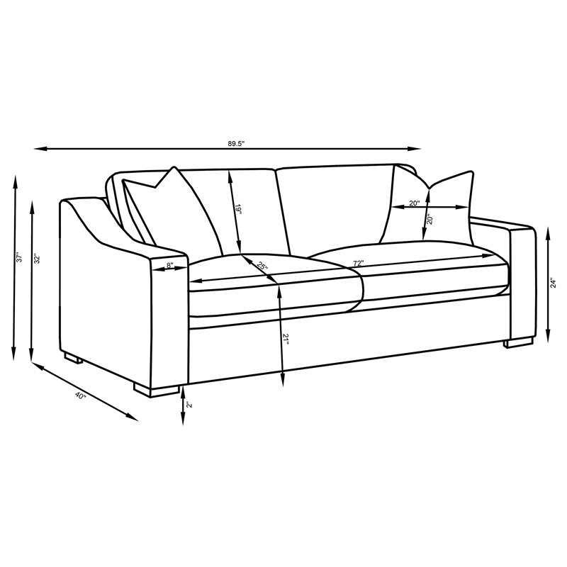 Pemberly Row Transitional Fabric Upholstered Track Arm Sofa in Sand