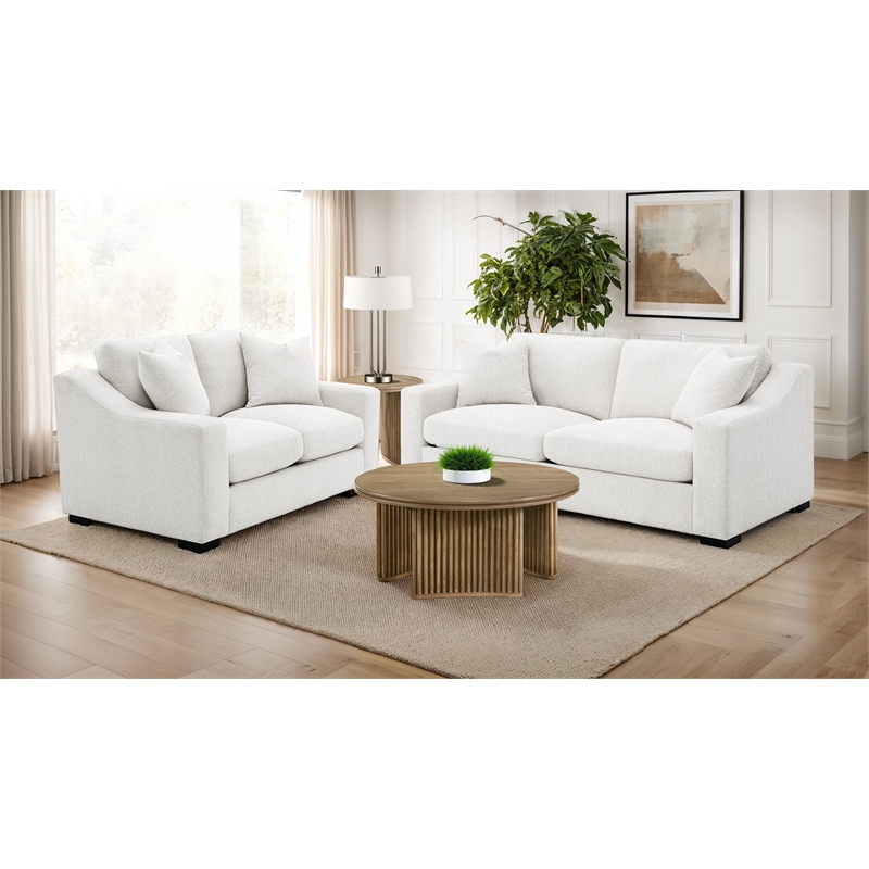 Pemberly Row 2-piece Fabric Upholstered Track Arm Sofa Set in Sand