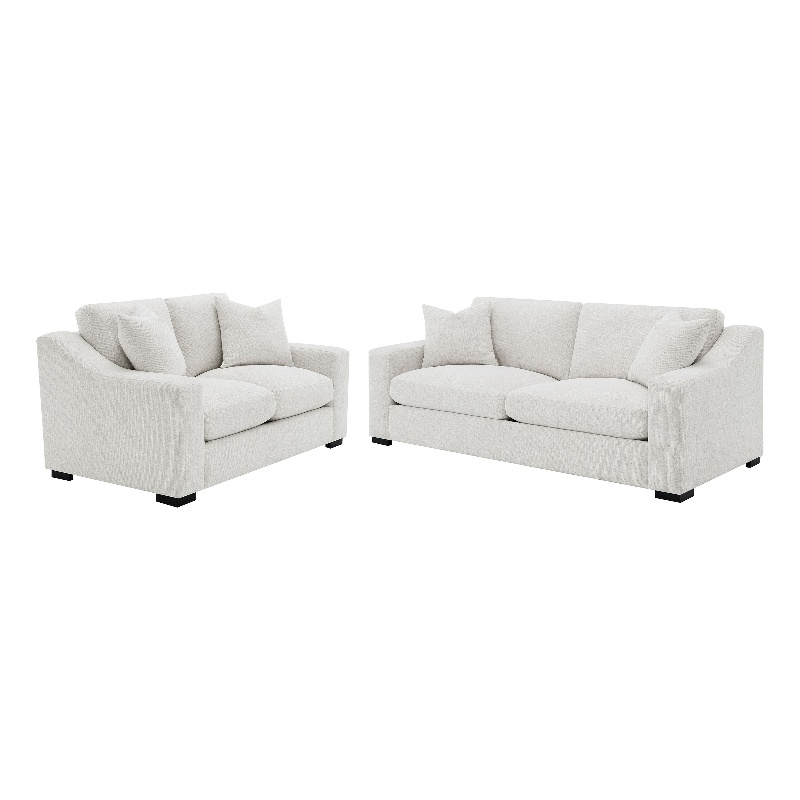 Pemberly Row 2-piece Fabric Upholstered Track Arm Sofa Set in Sand