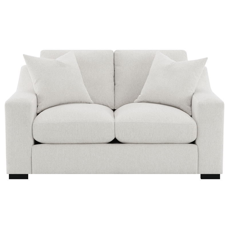 Pemberly Row Fabric Upholstered Curved Track Arm Loveseat in Sand