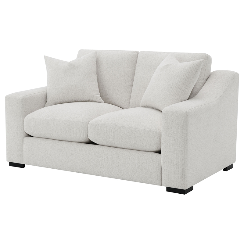 Pemberly Row Fabric Upholstered Curved Track Arm Loveseat in Sand