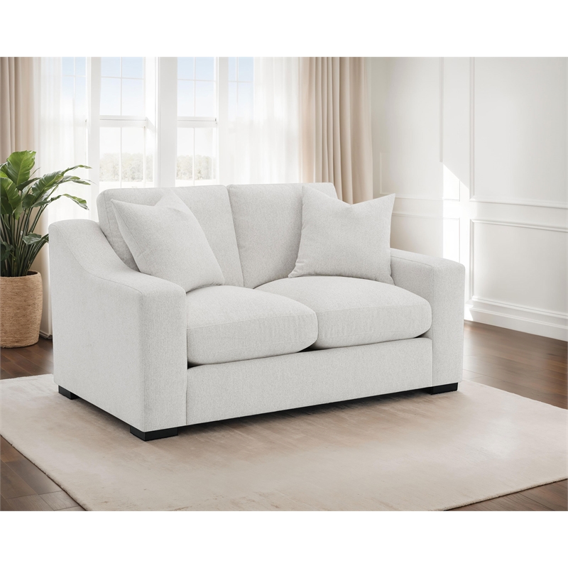 Pemberly Row Fabric Upholstered Curved Track Arm Loveseat in Sand