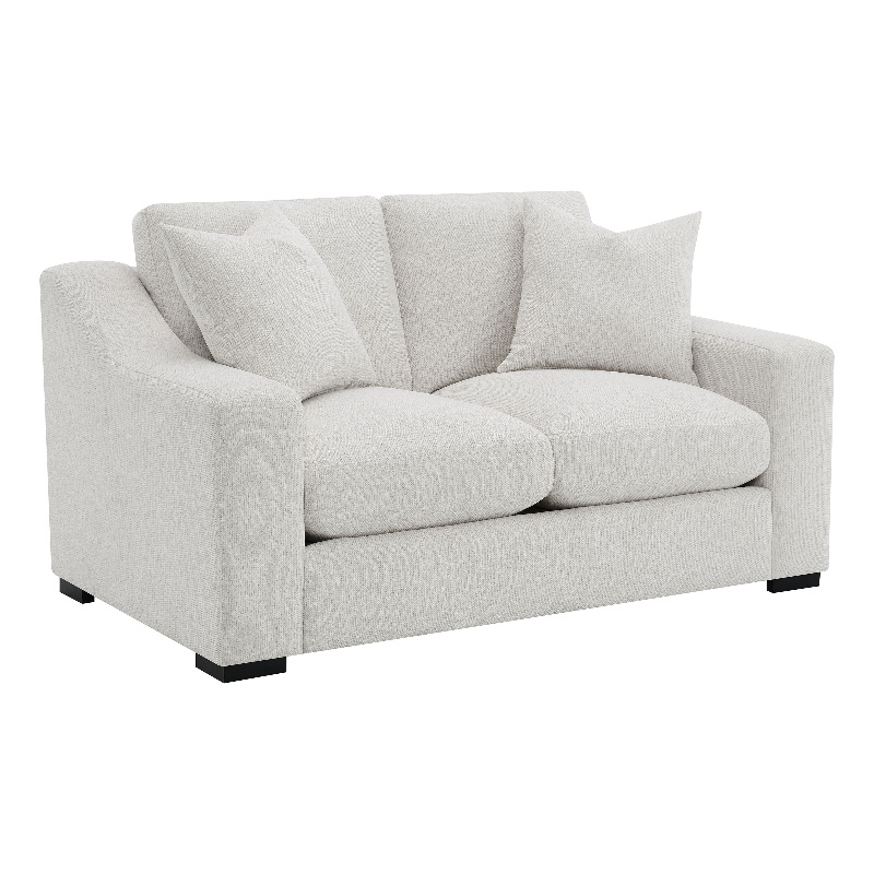 Pemberly Row Fabric Upholstered Curved Track Arm Loveseat in Sand