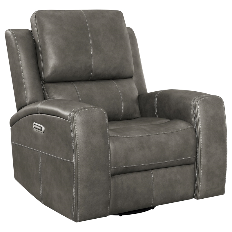 Pemberly Row Faux Leather Triple Power Swivel Glider Recliner in Charcoal