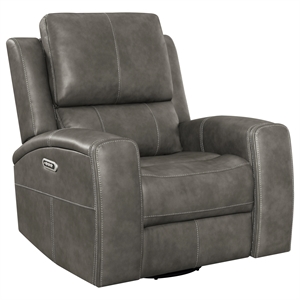 Pemberly Row Faux Leather Triple Power Swivel Glider Recliner in Charcoal