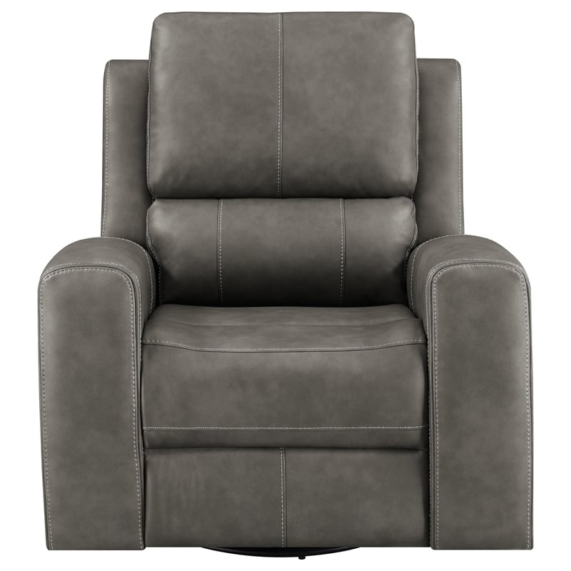 Pemberly Row Faux Leather Triple Power Swivel Glider Recliner in Charcoal