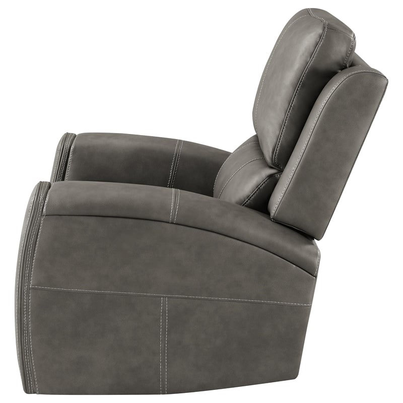 Pemberly Row Faux Leather Triple Power Swivel Glider Recliner in Charcoal