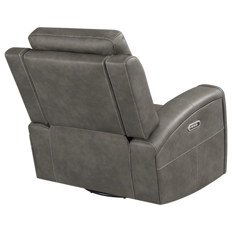 Pemberly Row Faux Leather Triple Power Swivel Glider Recliner in Charcoal
