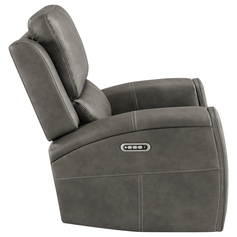 Pemberly Row Faux Leather Triple Power Swivel Glider Recliner in Charcoal