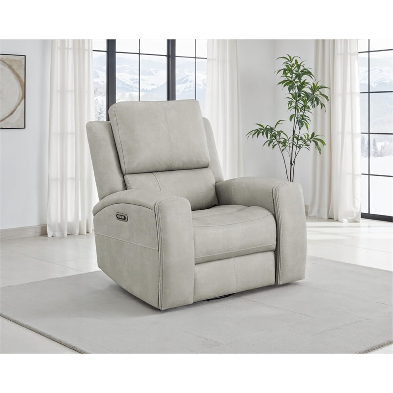 Pemberly Row Faux Leather Triple Power Swivel Glider Recliner in Gray