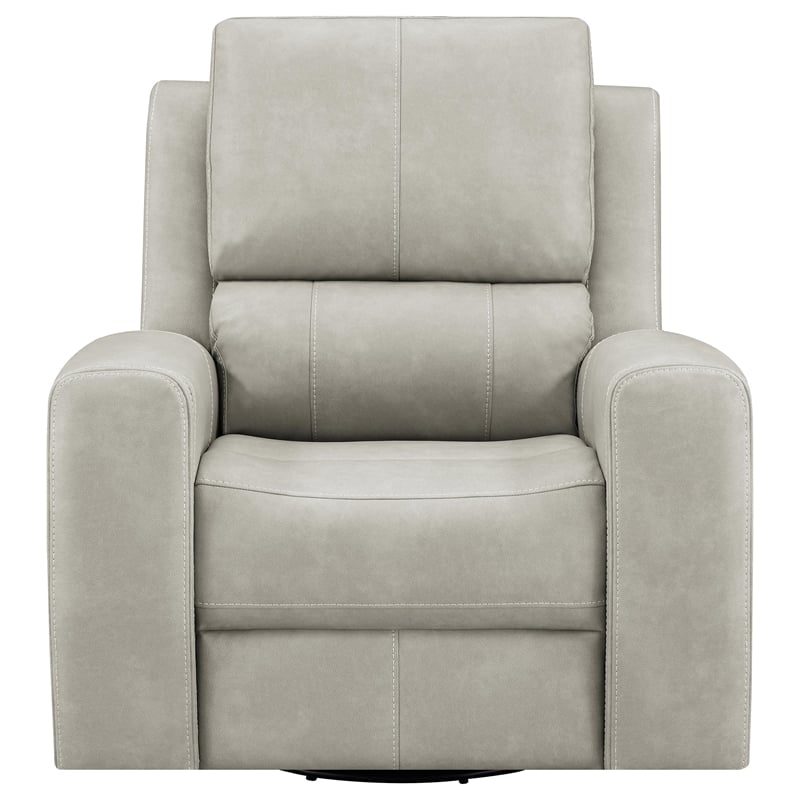 Pemberly Row Faux Leather Triple Power Swivel Glider Recliner in Gray