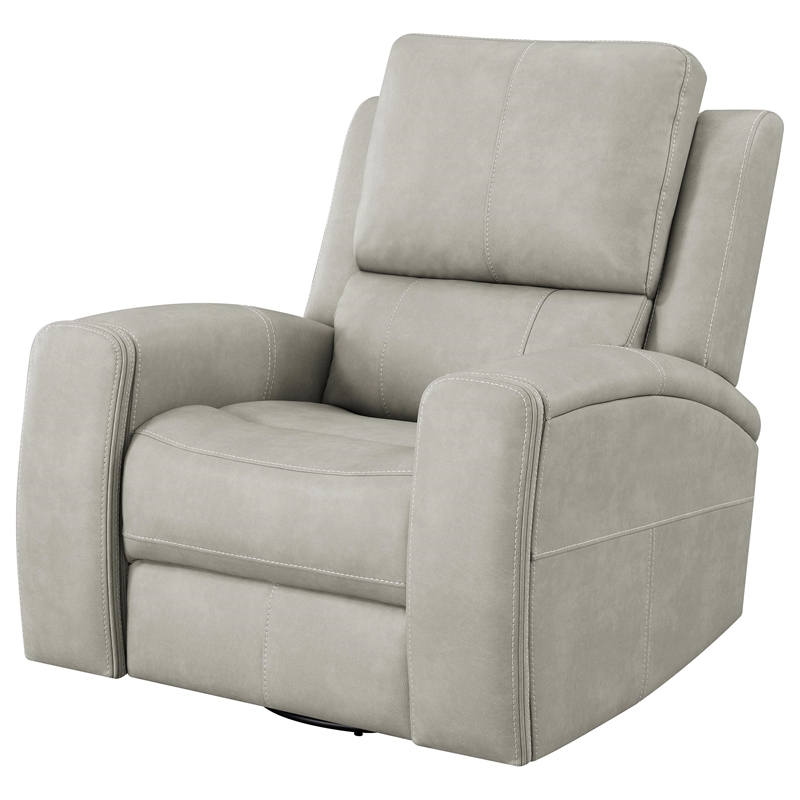 Pemberly Row Faux Leather Triple Power Swivel Glider Recliner in Gray