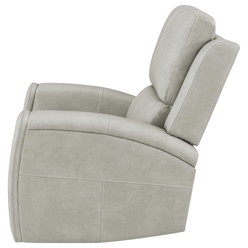 Pemberly Row Faux Leather Triple Power Swivel Glider Recliner in Gray