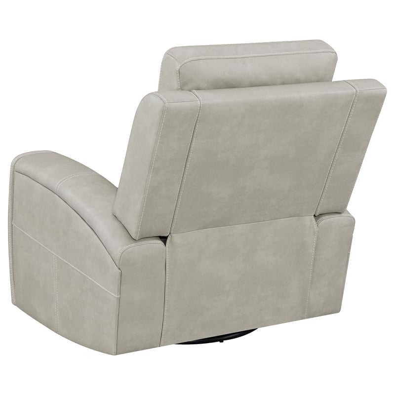 Pemberly Row Faux Leather Triple Power Swivel Glider Recliner in Gray