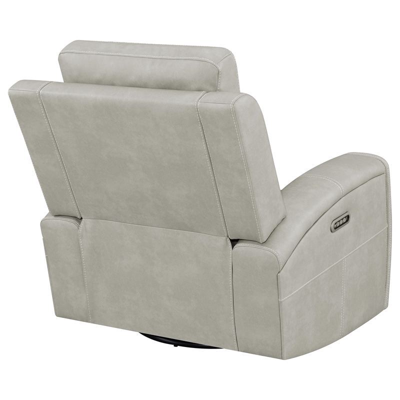 Pemberly Row Faux Leather Triple Power Swivel Glider Recliner in Gray