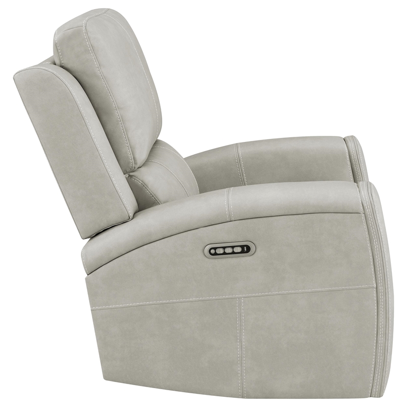 Pemberly Row Faux Leather Triple Power Swivel Glider Recliner in Gray