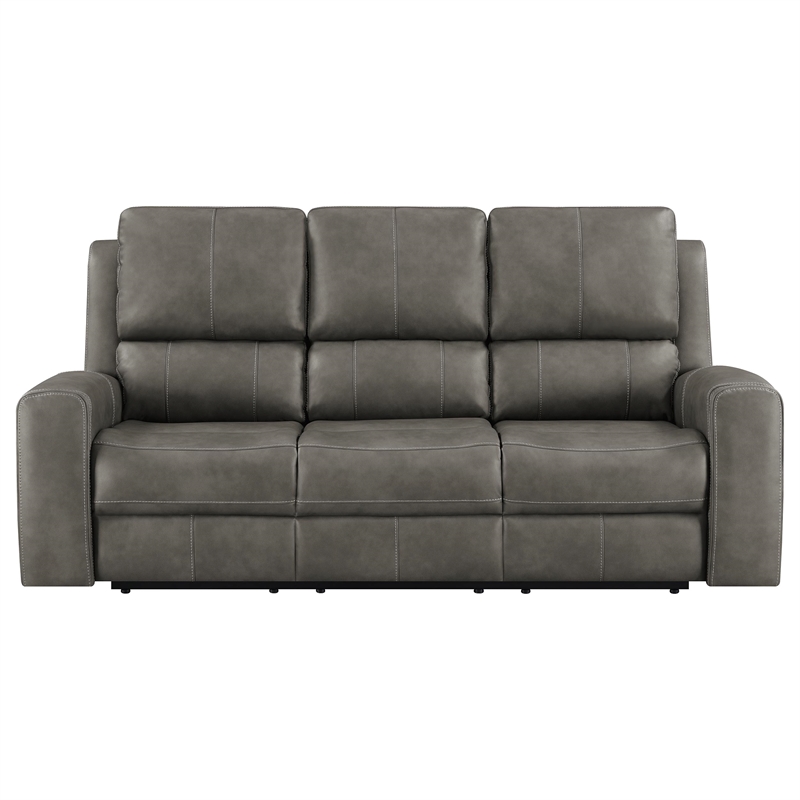Pemberly Row Faux Leather Triple Power Reclining Sofa in Charcoal