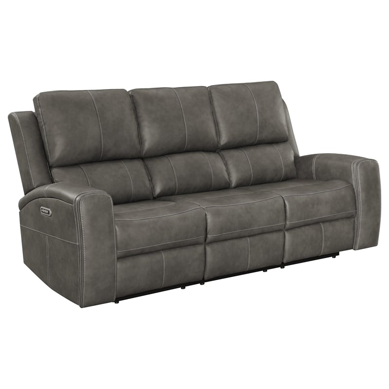 Pemberly Row Faux Leather 2 PC Triple Power Reclining Sofa Set in Charcoal