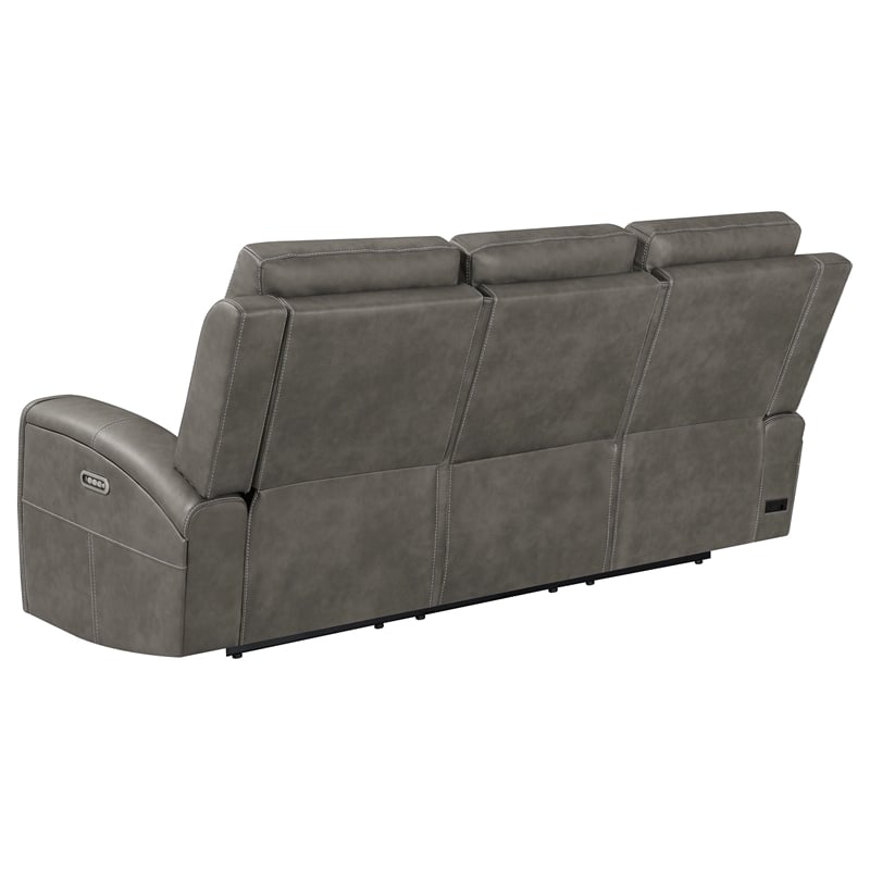 Pemberly Row Faux Leather 2 PC Triple Power Reclining Sofa Set in Charcoal
