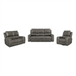 Pemberly Row Faux Leather 3 PC Triple Power Reclining Sofa Set in Charcoal