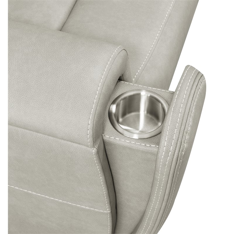 Pemberly Row Faux Leather Zero Gravity Triple Power Reclining Sofa in Gray