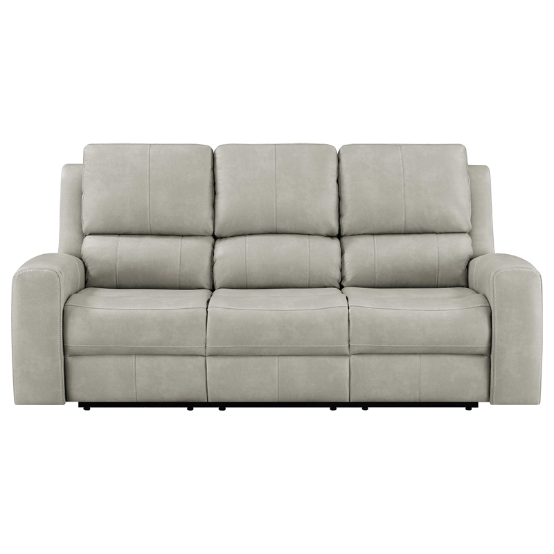 Pemberly Row Faux Leather Zero Gravity Triple Power Reclining Sofa in Gray