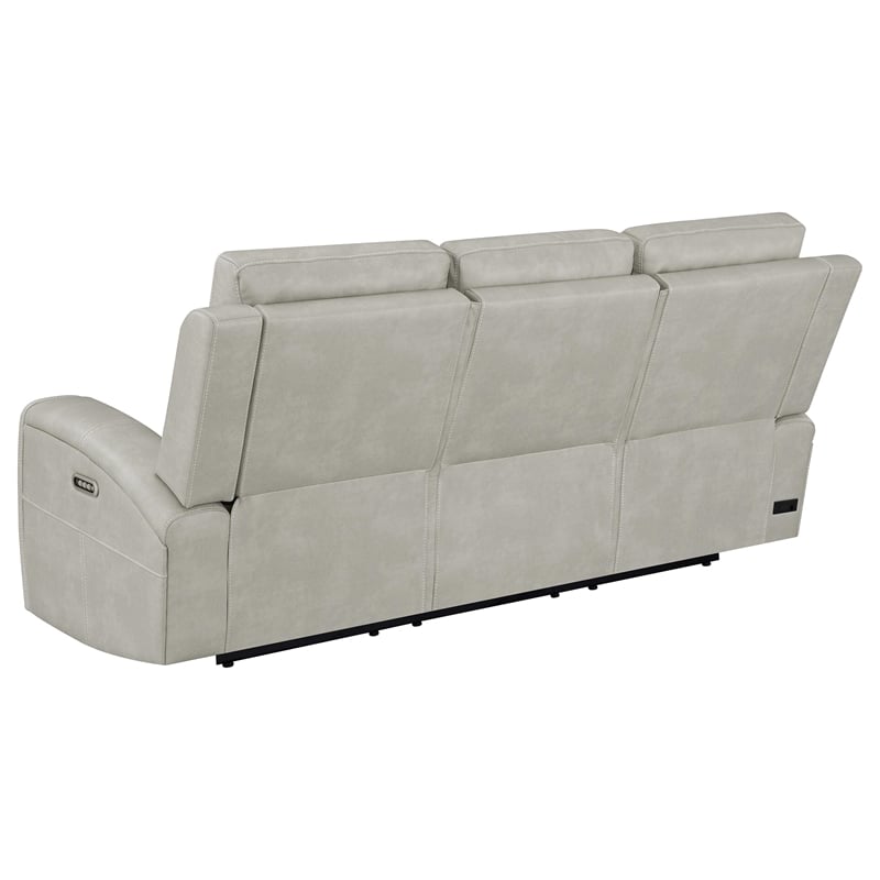 Pemberly Row Faux Leather Zero Gravity Triple Power Reclining Sofa in Gray
