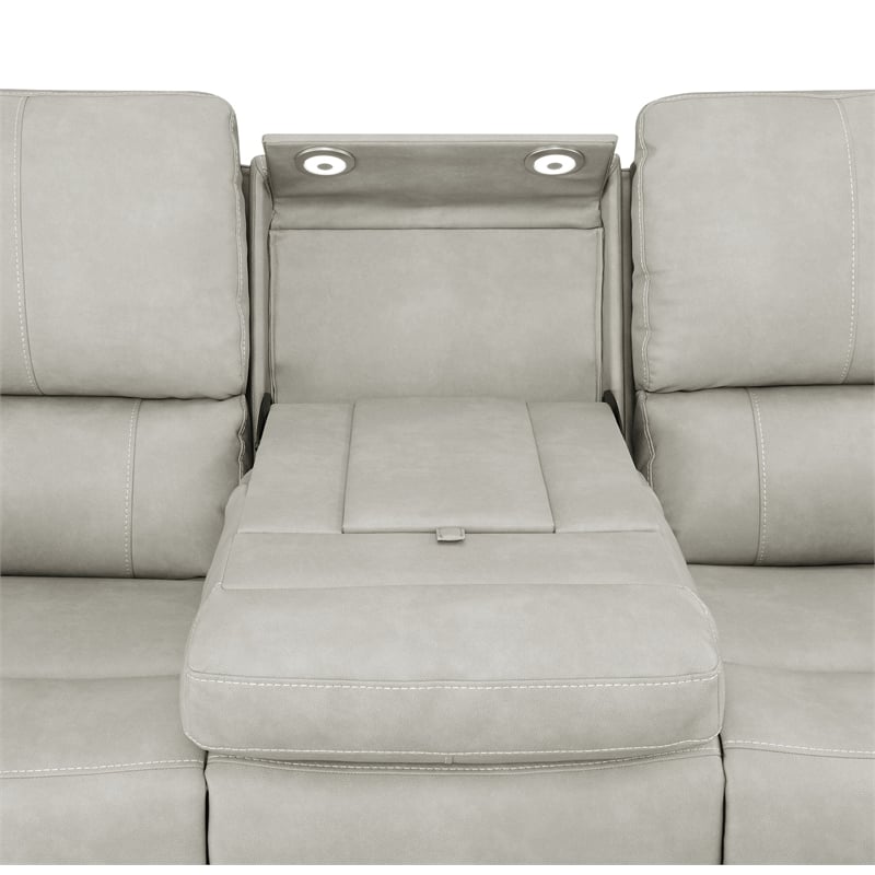 Pemberly Row Faux Leather Zero Gravity Triple Power Reclining Sofa in Gray