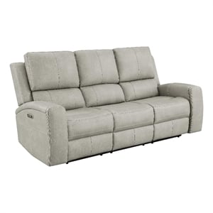 Pemberly Row Faux Leather Zero Gravity Triple Power Reclining Sofa in Gray