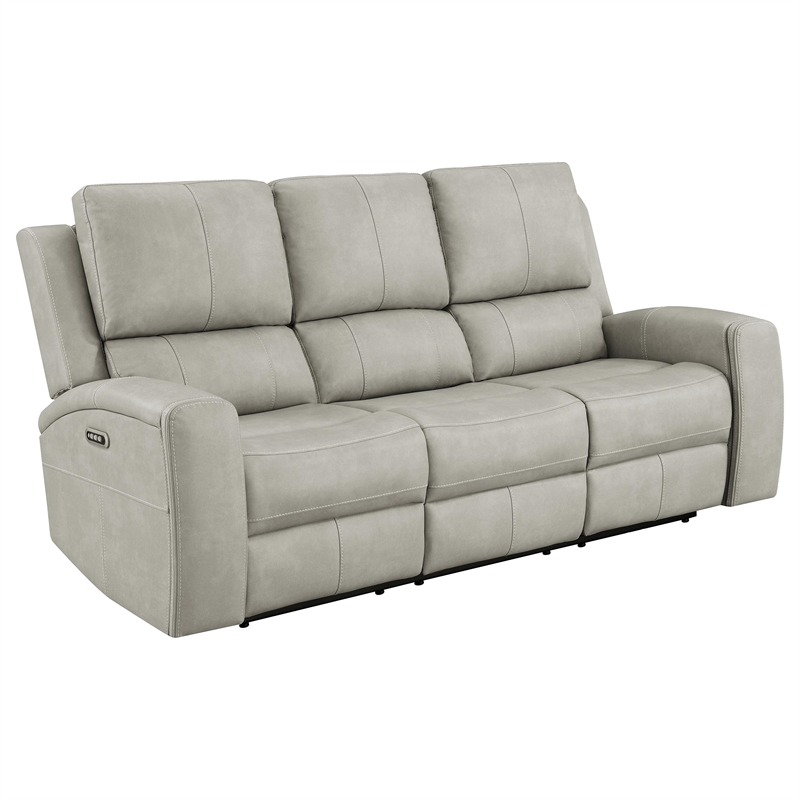 Pemberly Row Faux Leather 2 PC Triple Power Reclining Sofa Set in Gray