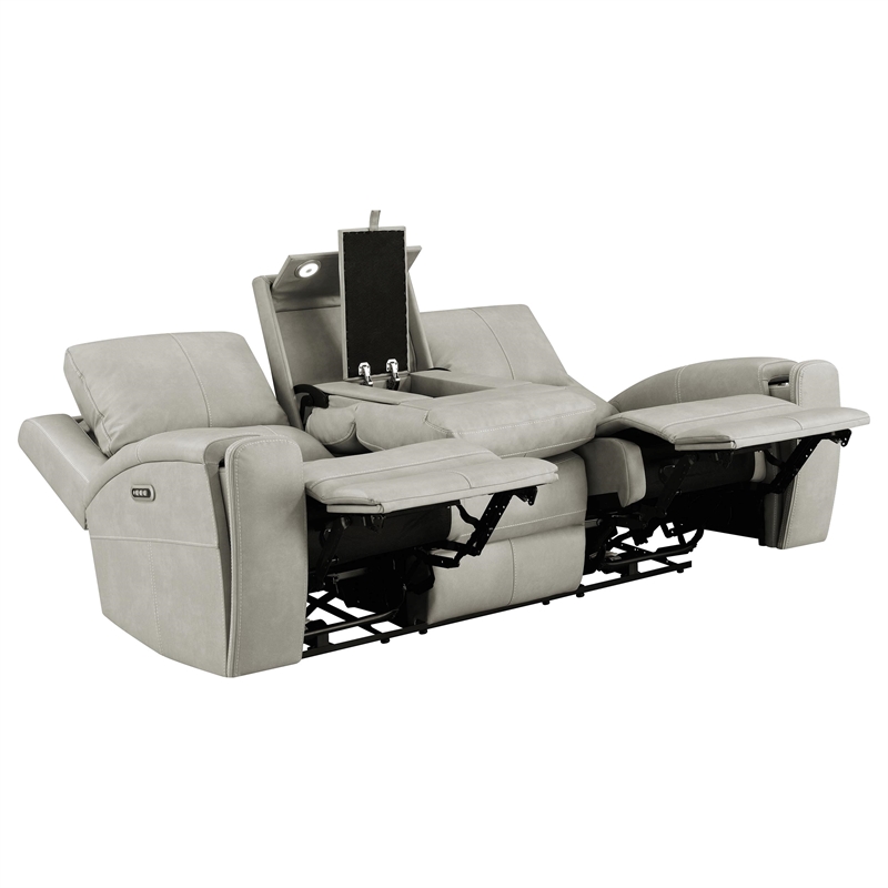 Pemberly Row Faux Leather 2 PC Triple Power Reclining Sofa Set in Gray