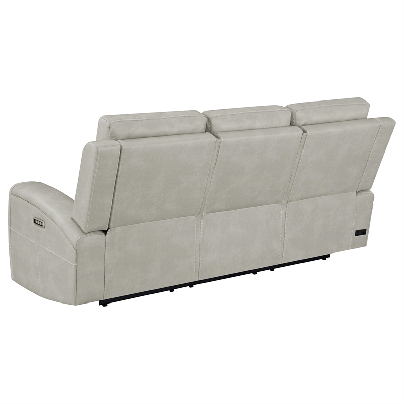 Pemberly Row Faux Leather 2 PC Triple Power Reclining Sofa Set in Gray
