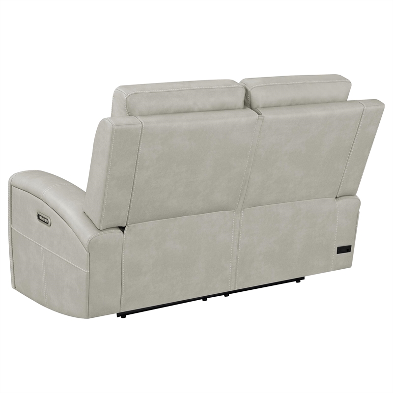 Pemberly Row Faux Leather 2 PC Triple Power Reclining Sofa Set in Gray