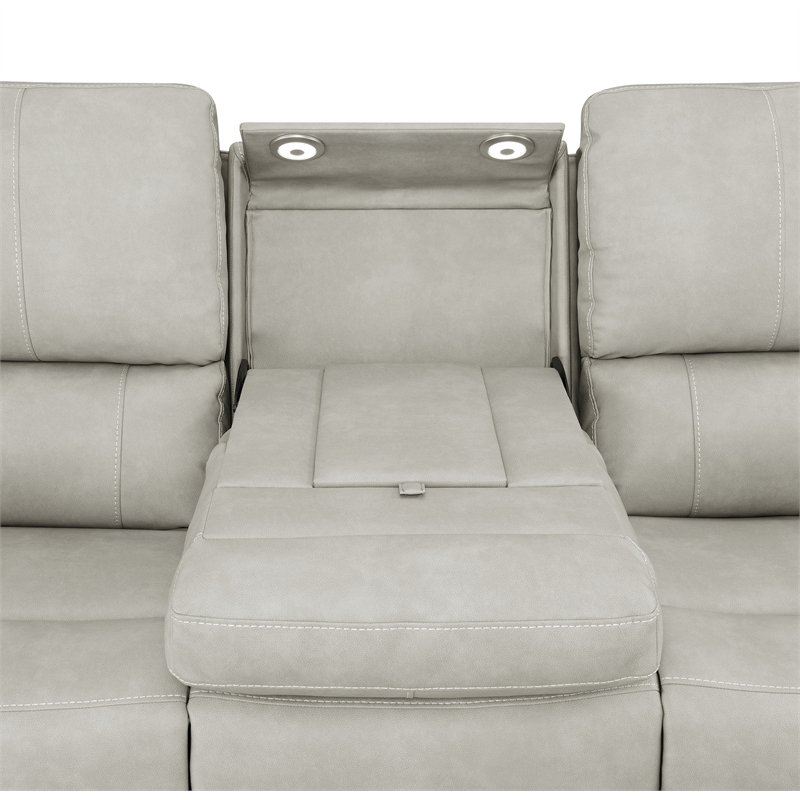 Pemberly Row Faux Leather 2 PC Triple Power Reclining Sofa Set in Gray