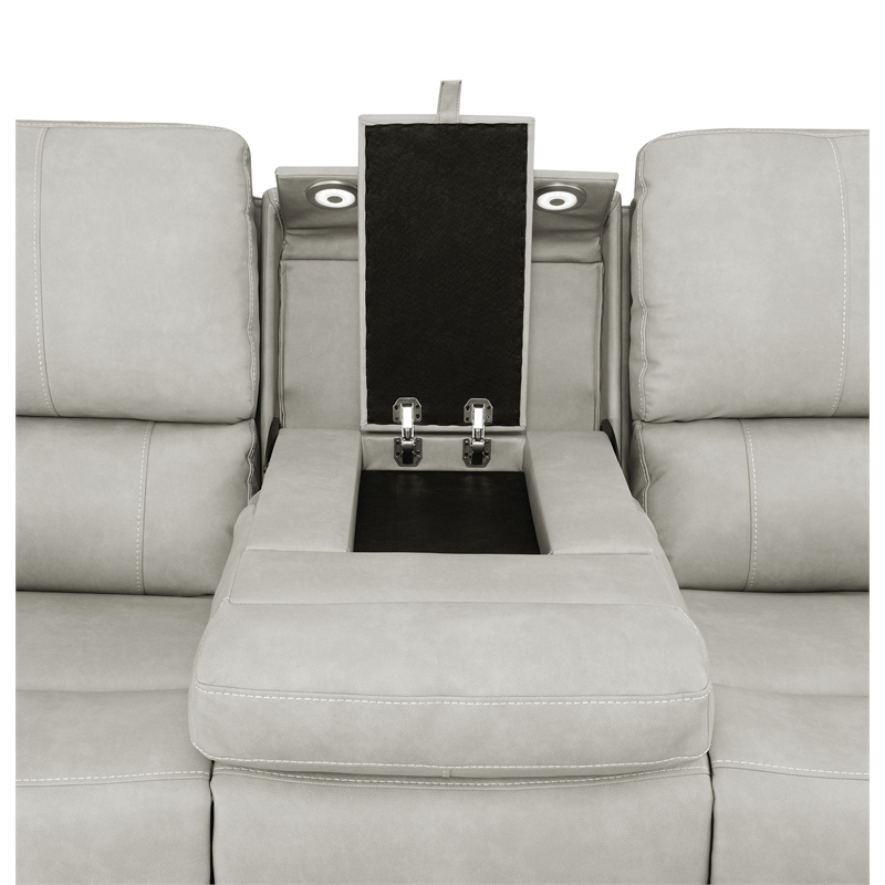 Pemberly Row Faux Leather 2 PC Triple Power Reclining Sofa Set in Gray