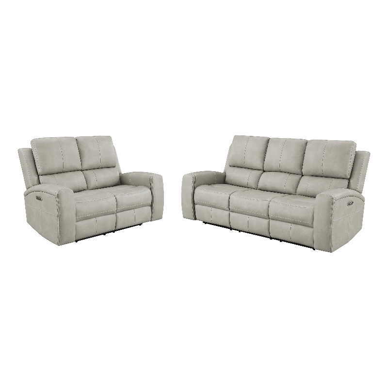Pemberly Row Faux Leather 2 PC Triple Power Reclining Sofa Set in Gray