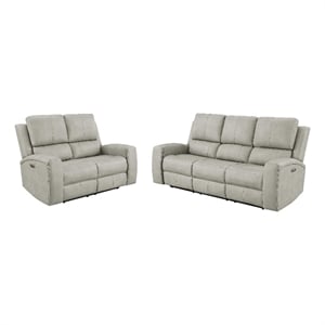 Pemberly Row Faux Leather 2 PC Triple Power Reclining Sofa Set in Gray