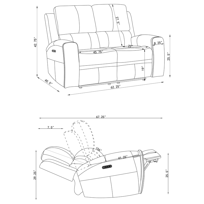 Pemberly Row Faux Leather 3 PC Triple Power Reclining Sofa Set in Gray