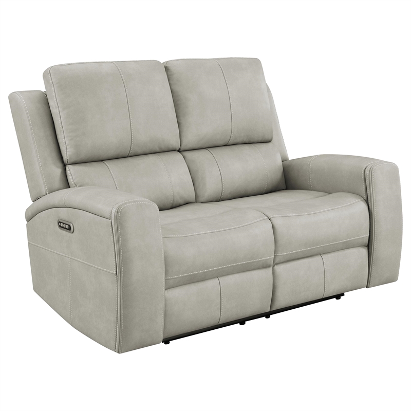 Pemberly Row Faux Leather 3 PC Triple Power Reclining Sofa Set in Gray
