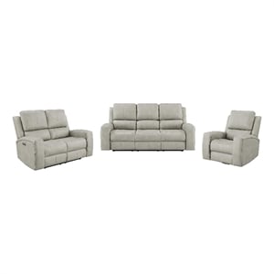 Pemberly Row Faux Leather 3 PC Triple Power Reclining Sofa Set in Gray