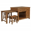 Pemberly Row 3-Piece Wood Kitchen Island with Extension Table in Oak Brown