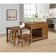 Pemberly Row 3-Piece Wood Kitchen Island with Extension Table in Oak Brown
