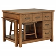 Pemberly Row 3-Piece Wood Kitchen Island with Extension Table in Oak Brown