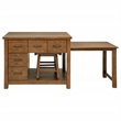 Pemberly Row 3-Piece Wood Kitchen Island with Extension Table in Oak Brown