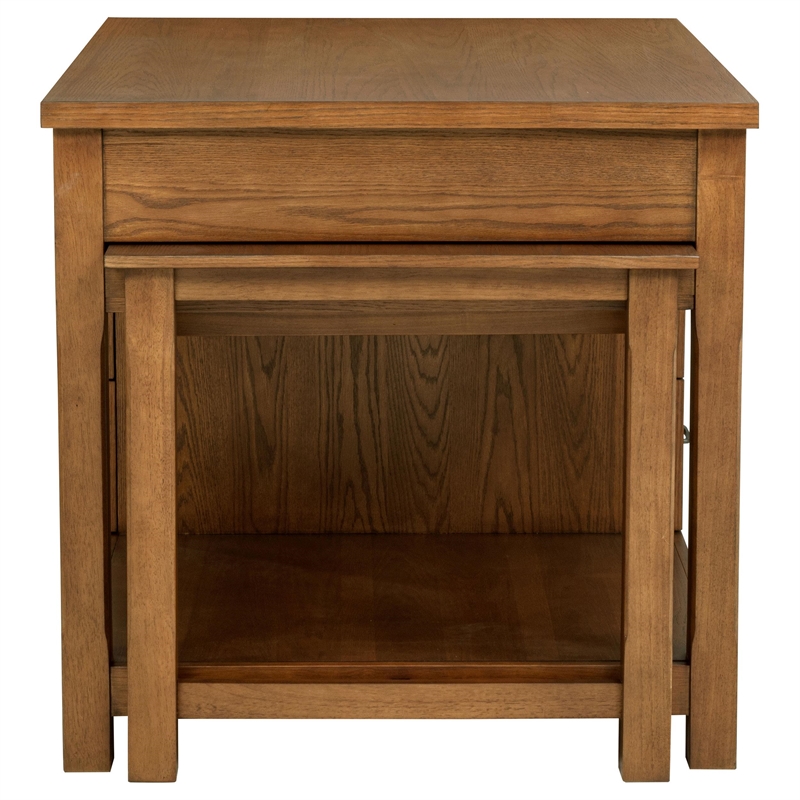 Pemberly Row 3-Piece Wood Kitchen Island with Extension Table in Oak Brown
