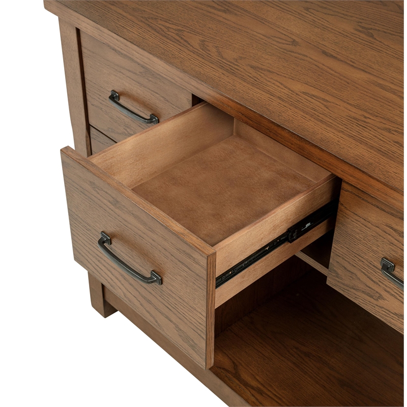 Pemberly Row 3-Piece Wood Kitchen Island with Extension Table in Oak Brown