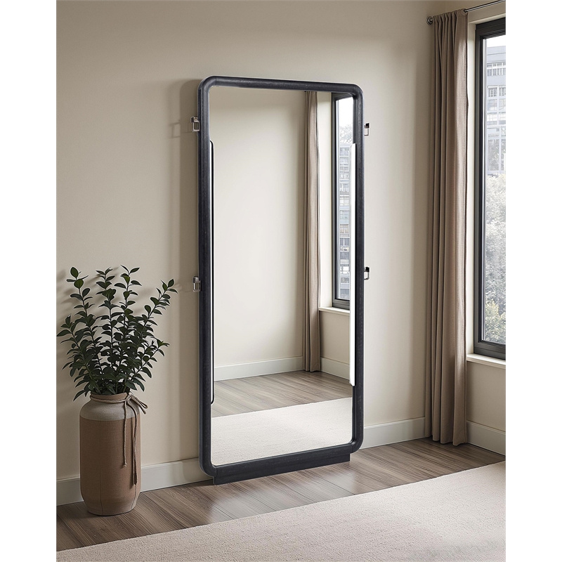 Pemberly Row Contemporary Wood Full-Length Floor Mirror in Burnished Black